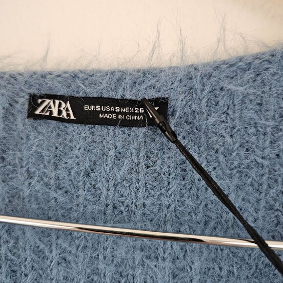 Zara Sz S Soft Fuzzy Cropped Cardigan Open Front Ice Blue Long Sleeve Soft Cozy - Picture 2 of 6